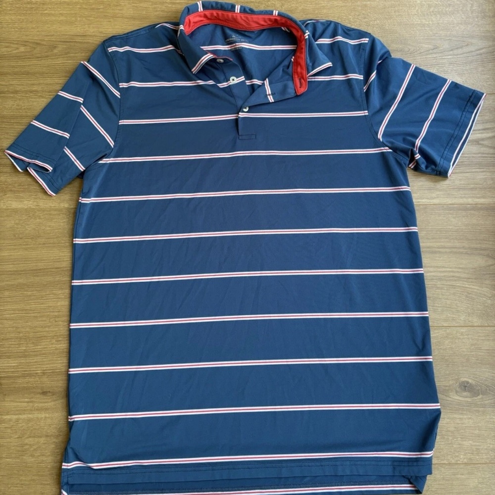 Southern Tide Polo Shirt Tide to Trail Men's Large Blue Red White Striped